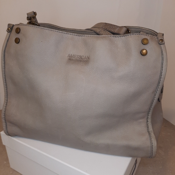 American Leather Co Hobo Tote Handbag Gray 3 Way Entry Multipocket - Picture 16 of 16